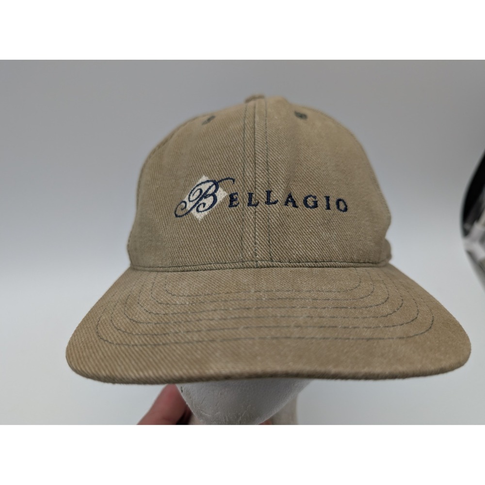 Bellagio Las Vegas Tan Twill Baseball Cap Leather Strap Hat L/XL
